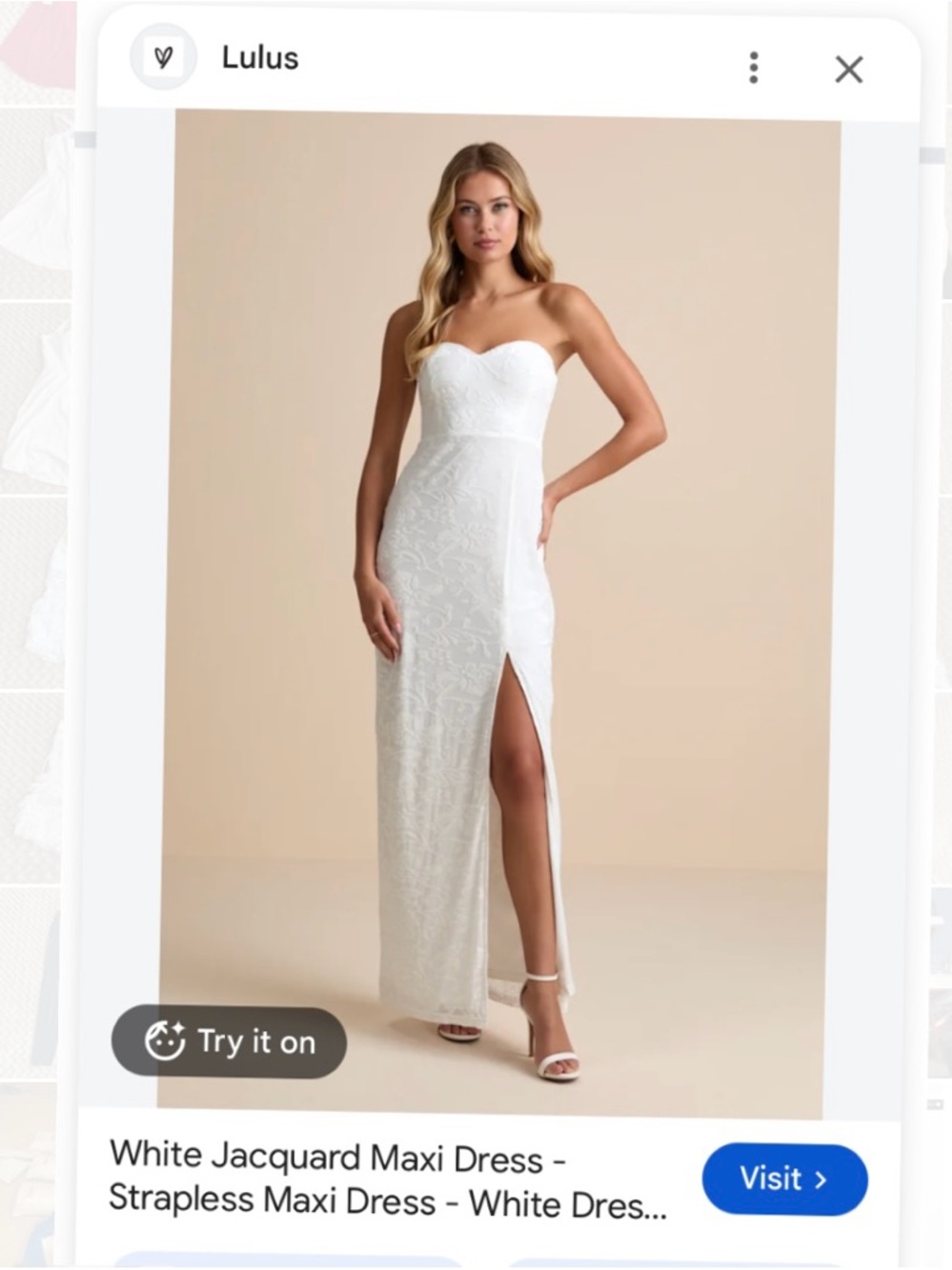 New Lulus Women Small Exquisite White Velvet Burnout Strapless Maxi Dress